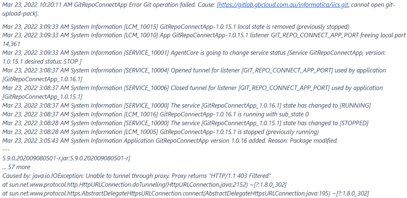 ERROR:  "code":"GIT_REPO_CONNECT_APP_004","message":"https://xxxxxx/informatica/iics.git:  cannot open git-upload-pack" during GitReproconnectApp service in CDI