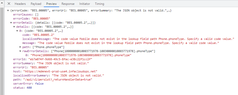 ERROR: "The code value Mobile does not exist in the lookup field path ...