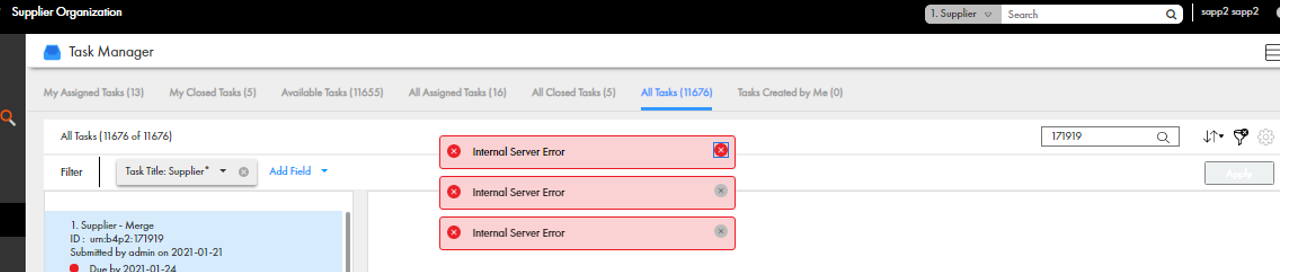 ERROR: "Internal Server Error" while using Search in MDM Task Manager