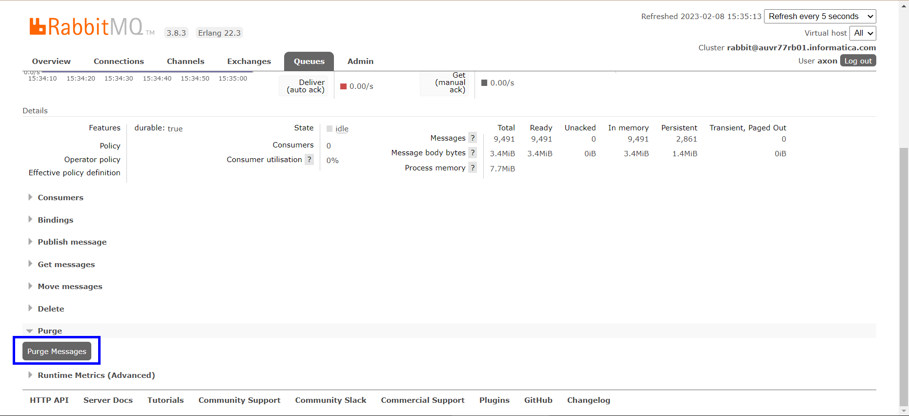 HOW TO Clear job queues in RabbitMQ when Axon services do not function