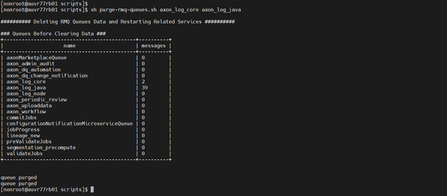 HOW TO Clear job queues in RabbitMQ when Axon services do not function