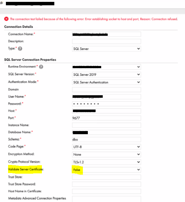 ERROR SQL Server test connection fails with "Error establishing socket