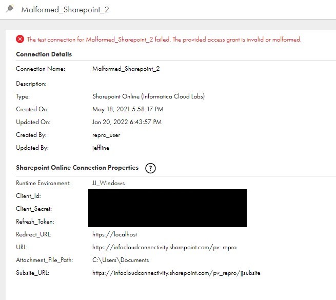 ERROR: &ldquo;The test connection for <!-- raw HTML omitted --> failed. The 