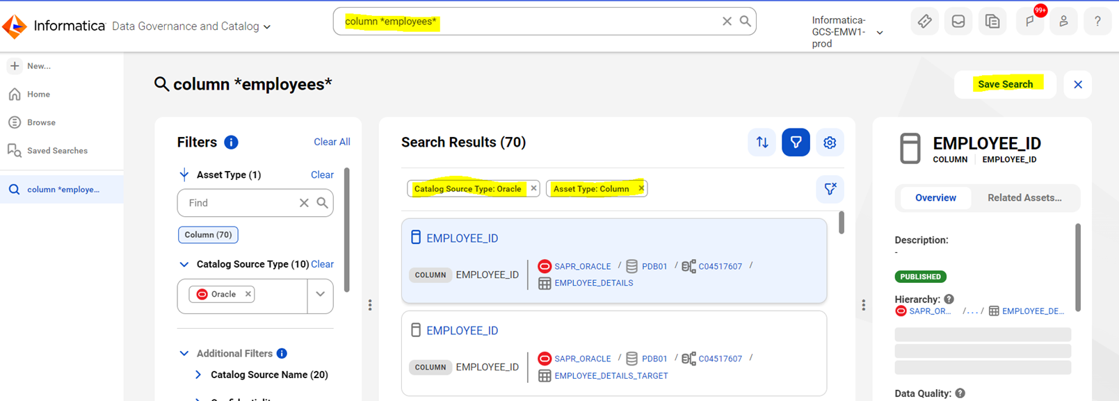 Saved Search in CDGC