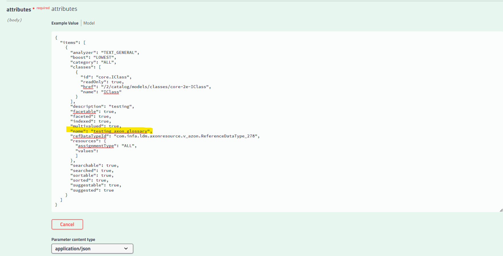 Custom reference attribute for Axon glossary using Rest API