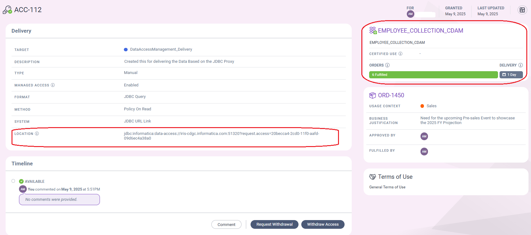 Data Access Policy - Cloud Data Market Place Integration
