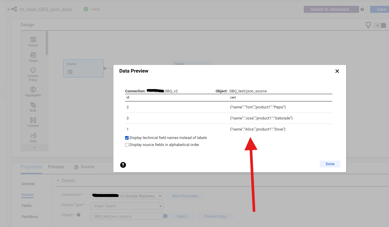 FAQ: How to read json data from Google Big Query in CDI?