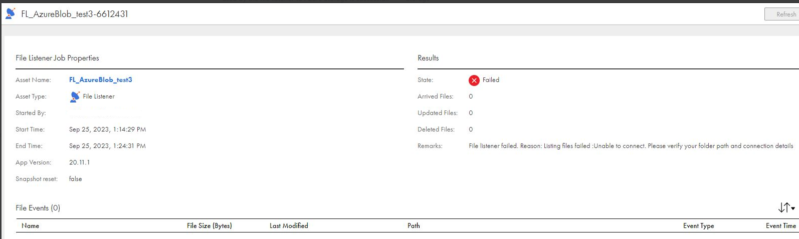 File Listener on Azure Blob Storage fails with error: 'Listing files ...