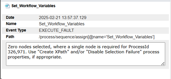 Zero nodes selected, where a single node is required for ProcessId XXX ...