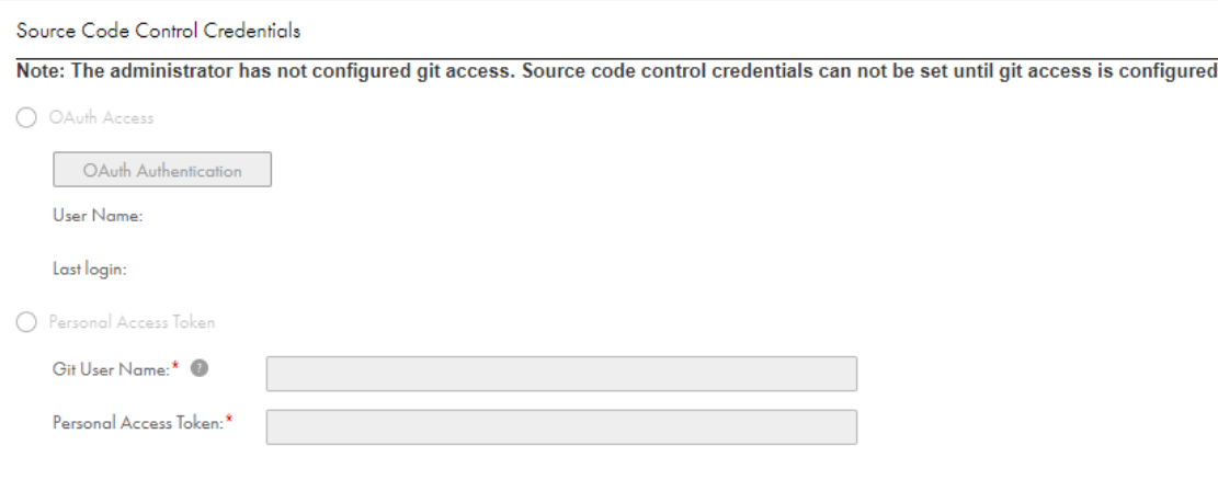 ERROR: "The administrator has not configured git access. Source code ...