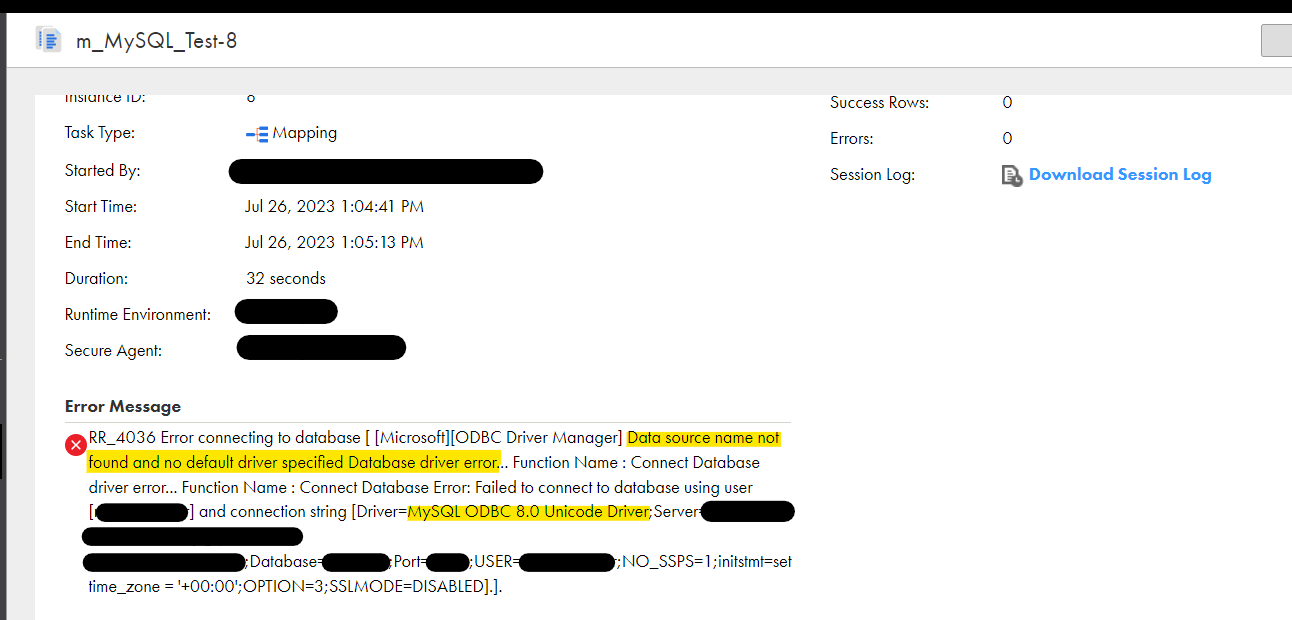 "RR_4036 Error connecting to database [ [Microsoft][ODBC Driver Manager ...