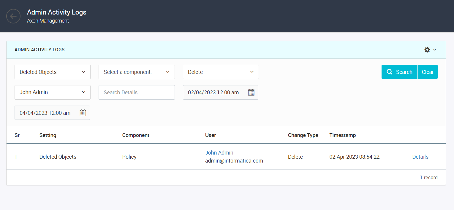 Admin Activity Logs and Logs in Axon