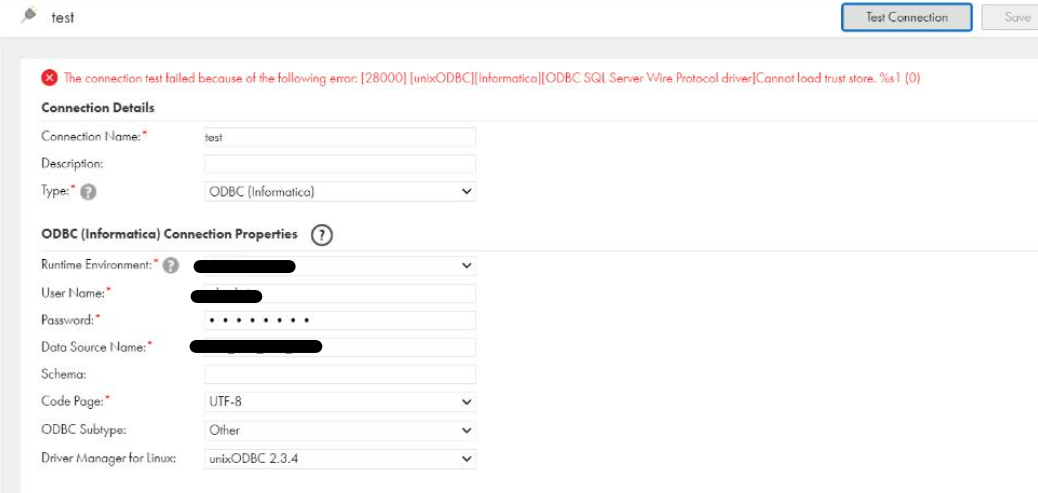 "The connection test failed because of the following error: [28000 ...