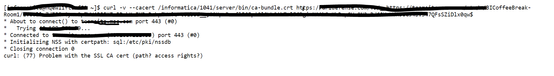 ERROR: "curl: (77) Problem with the SSL CA cert (path? access rights ...