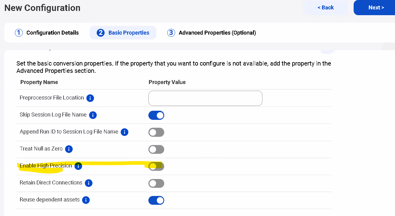 What is the default precision setting in MCT in IDMC (High Precision or ...
