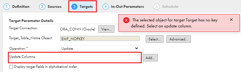ERROR: "The selected object for target Target has no key defined ...