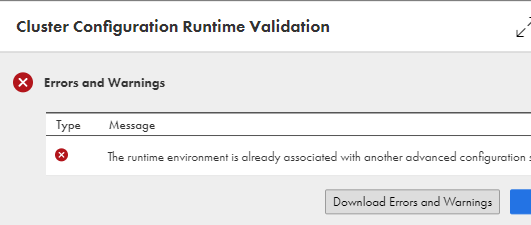 ERROR: "The runtime environment is already associated with another ...